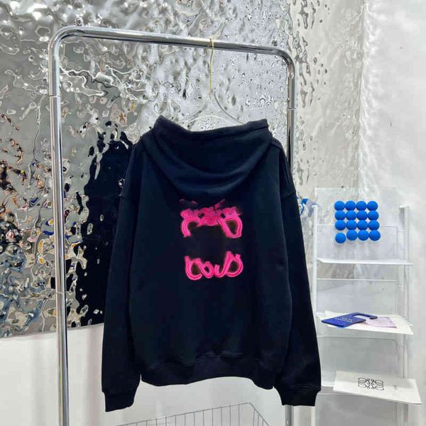 

selling hooded sweatshirts for men and women lowe neon fluorescent embroidered letters loose couples pullovers fashionable cotton jackets, Black