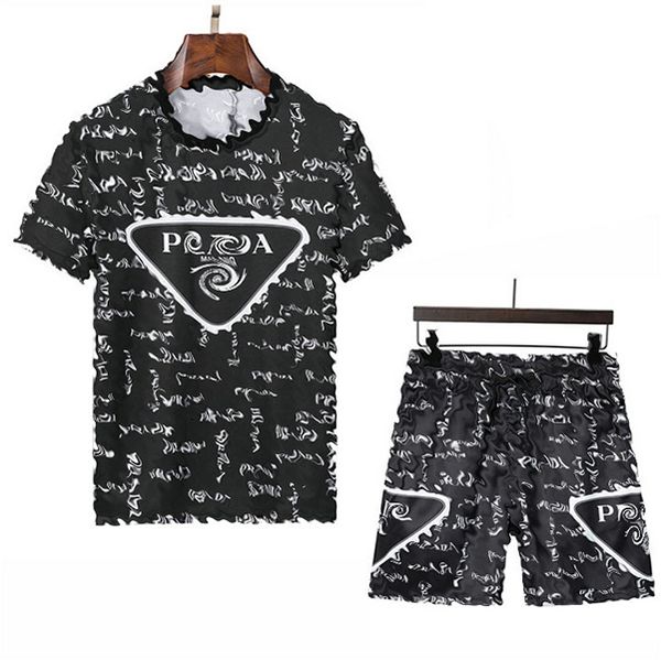 

short-sleeved t shirt men summer 2022 men's sets casual shirt shorts printed sports suit two pieces male tracksuit clothing, White;black