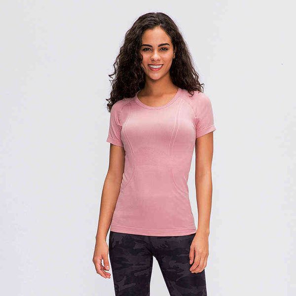 

designer women's t-shirt 2022 style yoga suit female round neck sports t-shirt running fitns slim fit breathable yoga short sleeve, White