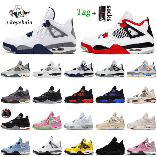 

retro women mens jumpman 4 basketball shoes 4s midnight navy 2022 fire red blue thunder seafoam off sail pink white oreo craft cactus jack t