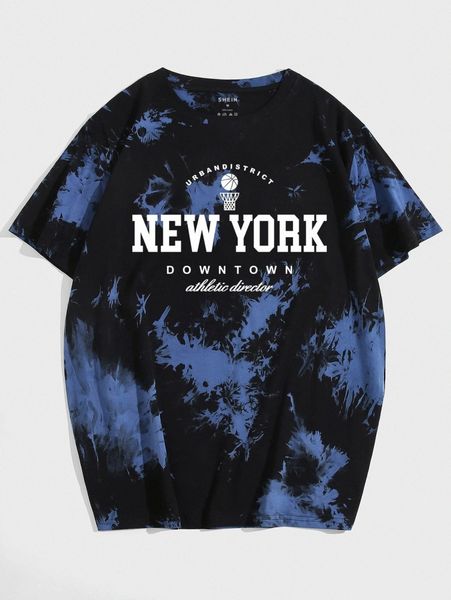 

men tie dye basketball & letter graphic tee c5uw#, White;black