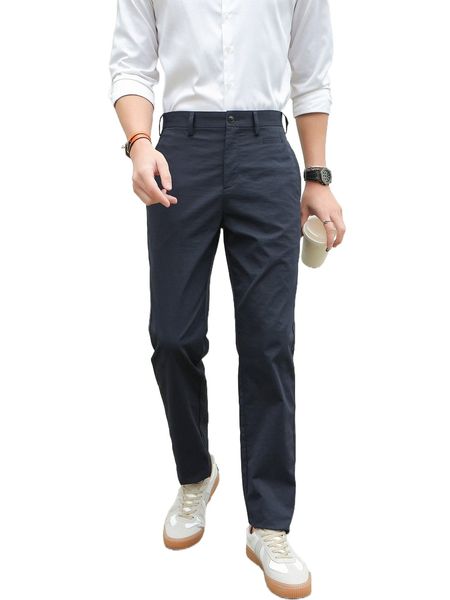 

men slant pockets button detail tailored pants s2ap#, Black