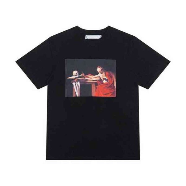 

brand designer fashion offs mens t shirts tees luxury t-shirt religious oil painting letter back arrow tshirts clothing loose cotton womenwa, White;black