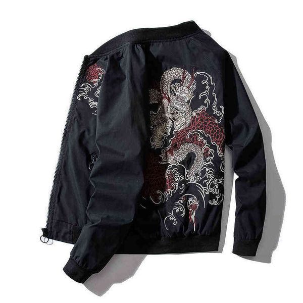 

winter bomber jacket men dragon chinese embroidery pilot jacket retro rock hip hop jacket youth streetwear high street male 2019 t220816, Black;brown