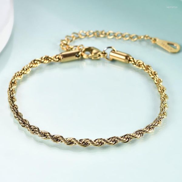 Link Cadeia Fashion 18K Gold Batiled Braided Stainless Steel Bracelets for Women Metal Jewelry Gifts Lady Girls Kent22