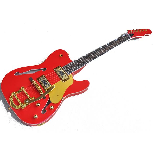 

factory wholesale semi-hollow orange electric guitar with tremolo bar