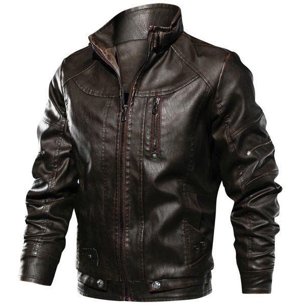 

leather jacket men brand casual solid mens leather jackets autumn winter motorcycle pu leather male outwear jaqueta de couro 220816, Black;brown