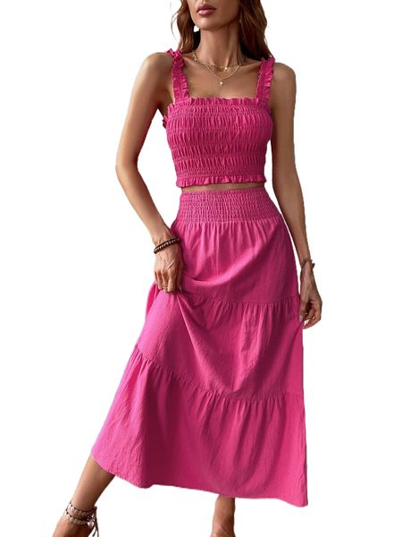 

shirred frilled & ruffle hem skirt i2k8#, White