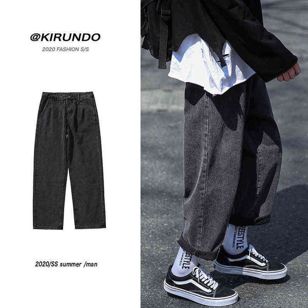 

korean straight jeans men's fashion solid color casual retro jeans pants men streetwear loose hip-hop denim trousers mens s-2xl t220726, Blue