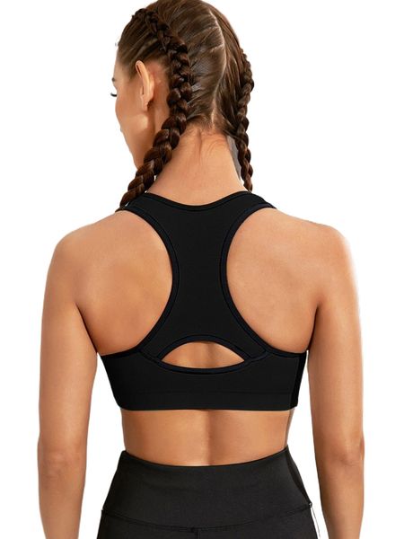 

high support scoop neck cut out back sports bra d2y0#, Gray