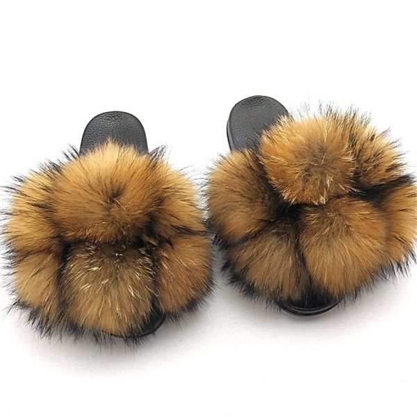 

fur slippers women furry slides summer fluffy slippers house shoes woman real fur slides home wholesale women's fur slippers 220425, Black