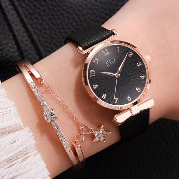 Principais relógios de punho Set Women Women Watches Bracelet Floral Dress Ladies Assista Casual Simples Leather Quartz Gifts Relogio femininowristwatches