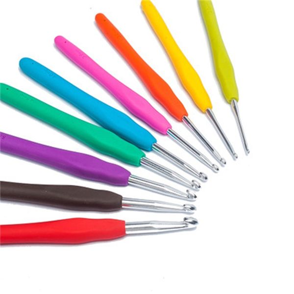 

tool 14 sizes crochet hook 2.0-10.0 mm aluminum crochet needles with colorful soft rubber grip cushioned handles knitting needle for beginne, Black