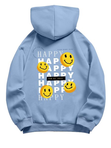 

expression & letter graphic kangaroo pocket drawstring thermal hoodie 44f4#, Black