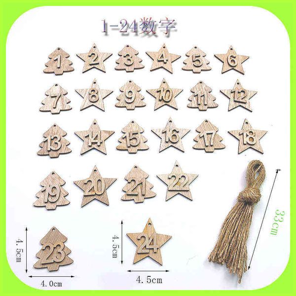 

factory outlet creative christmas calendar pendant wooden label 1-24 digital countdown gift bag hanging crafts