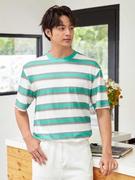 

men striped print tee b17v#, White;black