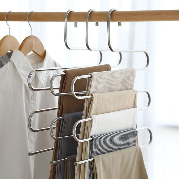 5 Schichten Kleiderbügel aus Edelstahl, S-förmige Kleiderbügel für Hosen, mehrschichtiger, gefalteter Kleiderständer