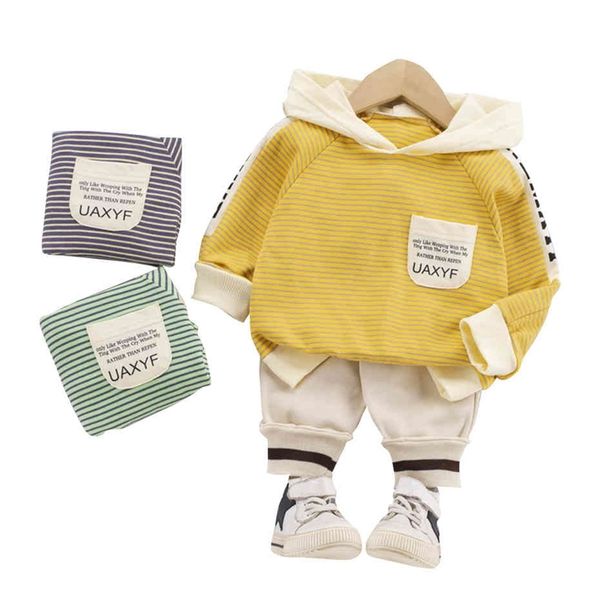 

baby boy sport clothes striped hoodies pants boys clothing letter kids boy clothes set patchwork costumes for children 210412, White