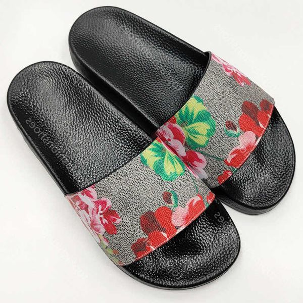 

with box designer slides slippers men women sandals flower red green blue dust bag shoes print slide summer beach fashion trainers wide flat, Black