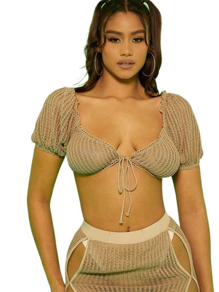 

t.ie f.ront lantern s.leeve c.rop t.op x49n#, White