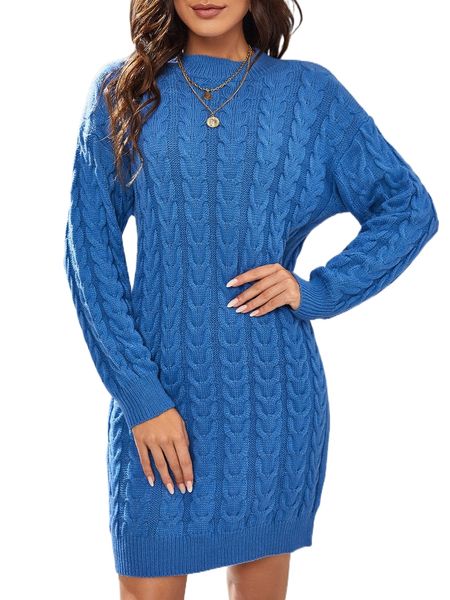 

drop shoulder cable knit sweater dress v2s0#, White;black