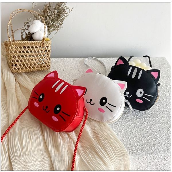 

childrens mini handbags baby girls pu leather small shoulder crossbody bags cute cat kids coin purse wallet 220602