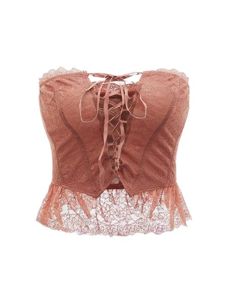 

lace up front peplum crop lace tube o66j#, White