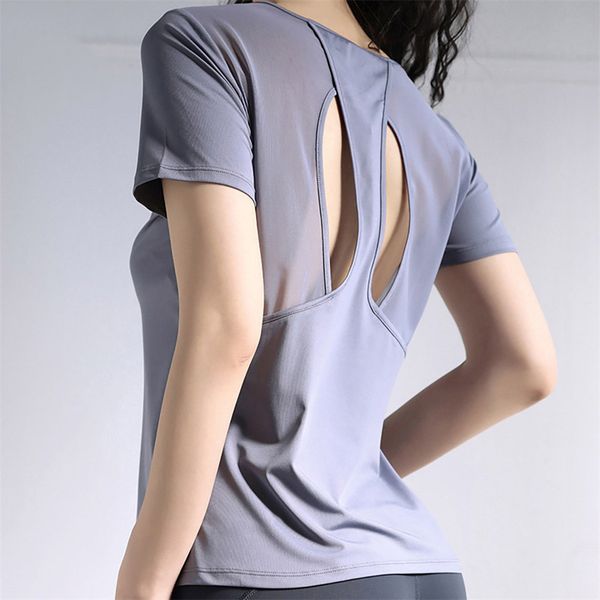 

lu-v039 yoga quick-drying loose women's sportswear running t-shirt short-sleeved beautiful, Gray