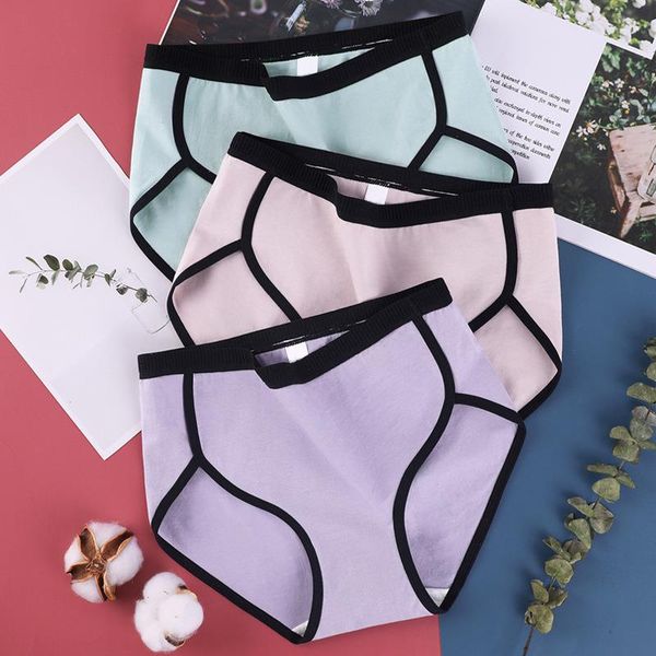 

plus size lingerie womens cotton briefs patchwork panties mid waist comfortable underwear panty, Black;pink