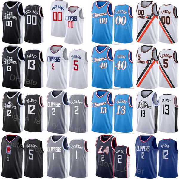 Siebdruck-Basketball-Trikot von Paul George, 13 Kawhi Leonard, 2 Reggie Jackson, 1 Luke Kennard, 5 Ivica Zubac, 40 Eric Bledsoe, 12 Norman Powell, 24, Grau, Schwarz, Rot, Weiß