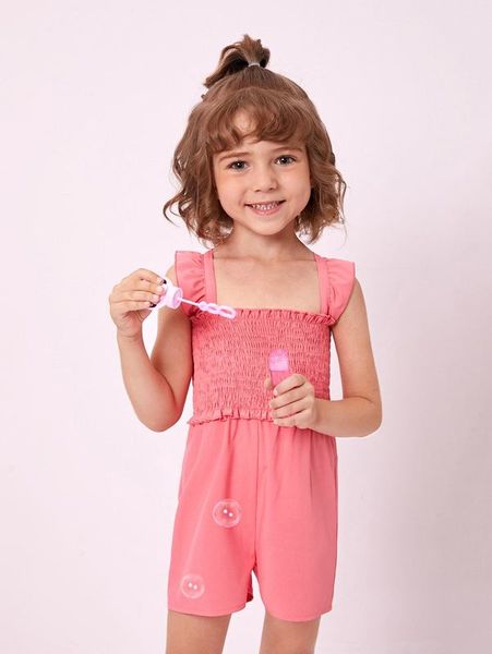 

toddler girls shirred ruffle trim romper she, Blue
