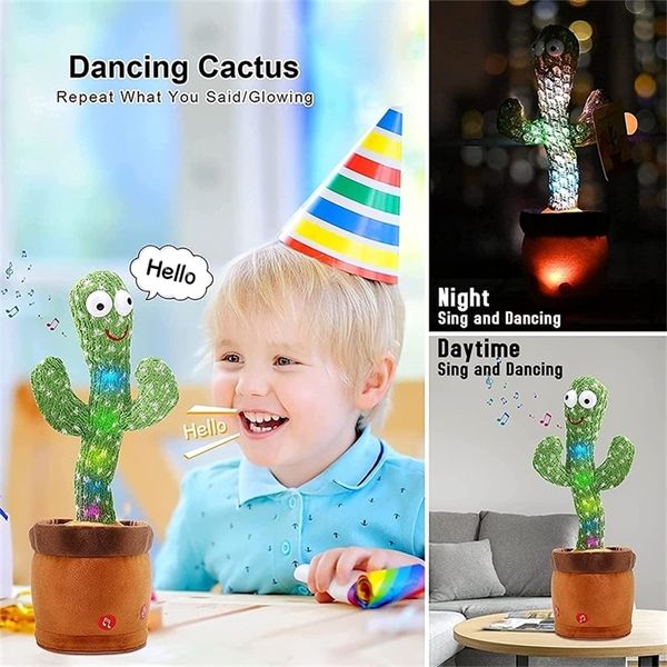 Atualizar eletrônico dança cacto cantando presente decoração presente para crianças engraçado cedo Eon brinquedos de malha tecido pelúcia 220425