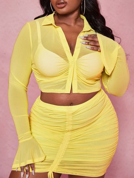 

sxy plus ruched front sheer mesh without bra t0sa#, Black