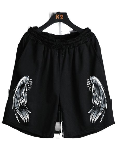 

romwe guys wings print shorts v2mq#, White;black
