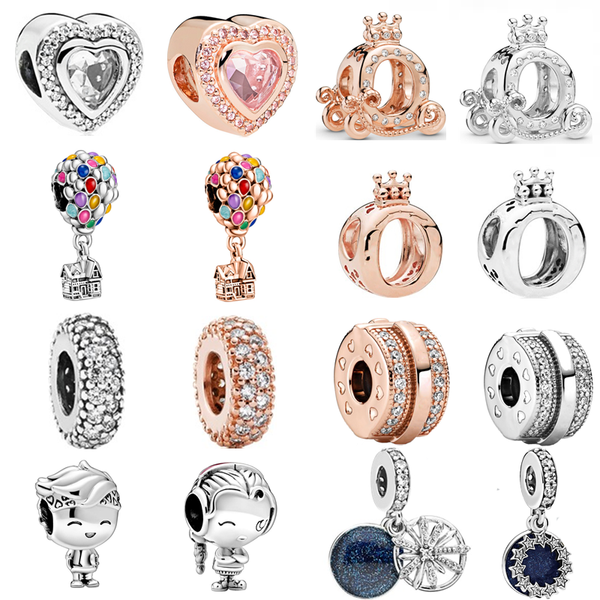 

new popular 925 sterling silver european glass heart balloon crown boys girls classic beads suitable for original pandora charm bracelet diy, Bronze;silver