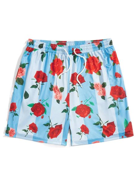 

romwe guys striped floral print shorts n9al#, White;black
