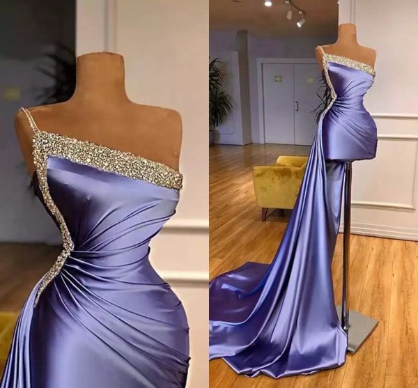 2022 lantejoulas de glitter frisado vestidos de noite de um ombro mini saia lateral pregas elegantes cetim vestidos de festa peplum curto árabe aso ebi formal robe de soiree