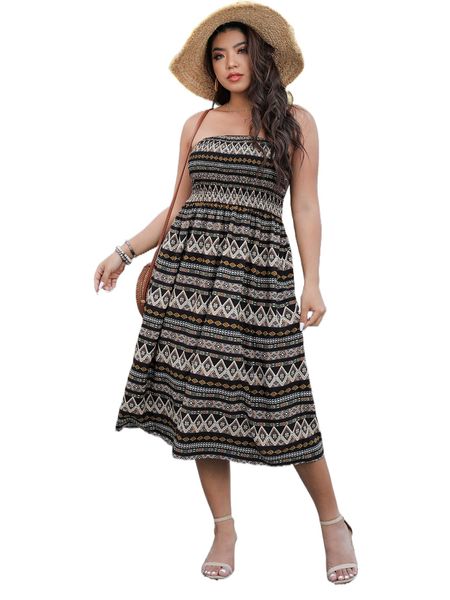 

plus all over geo print tube dress p97s#, Black