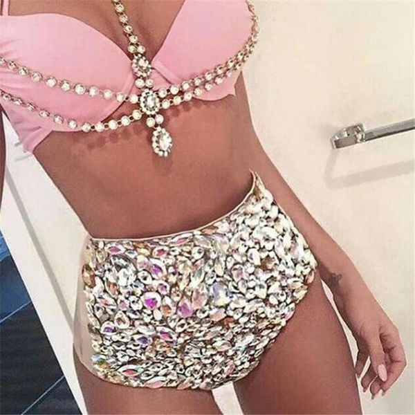 Costumi da bagno da donna Anibol 2022 Bikini push-up sexy Costume da bagno con strass di lusso con diamanti Cucito a mano Cristallo Set da donna Costume da bagno per ragazza