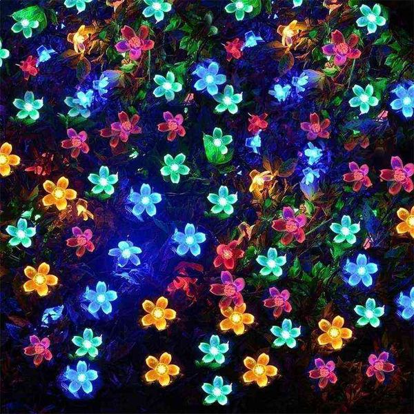 LED güneş enerjisi ipi ışıkları kiraz çiçeği peri çelenk kristal çiçek Noel düğün bahçesi açık dekorasyon j220531