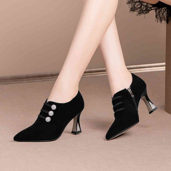 

dress shoes autumn and winter women's shoes pointed thin high heels sheep suede nest bare boots deep mouth single f75l, Black