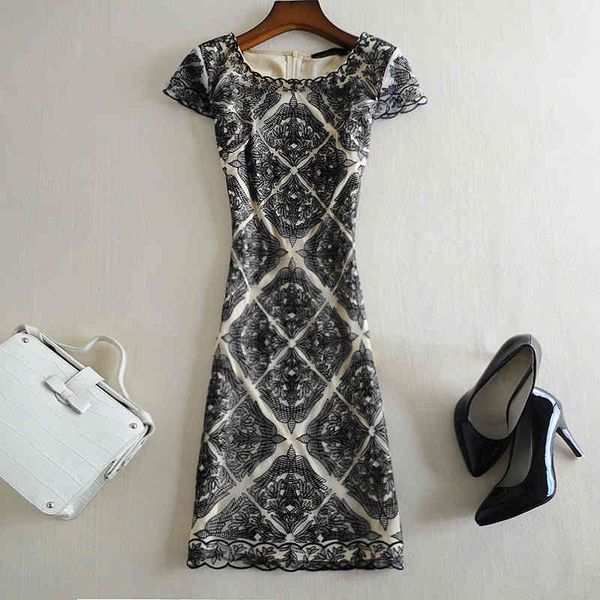 

casual dresses summer high-end women's one-step skirt, mesh embroidery, elegant temperament, hip wrap dress 6795 8x59, Black;gray