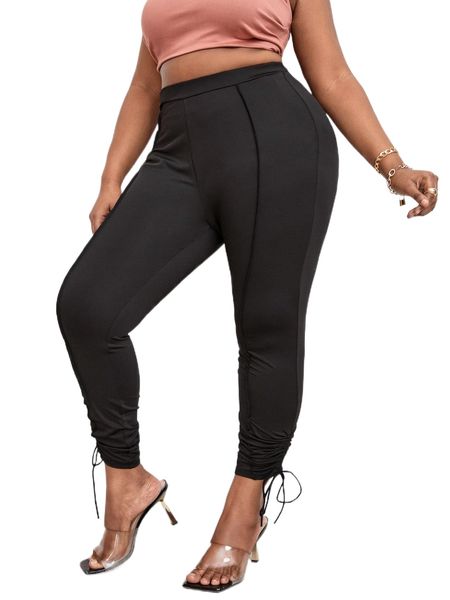 

sxy plus drawstring side press crease leggings 03ir#, Black