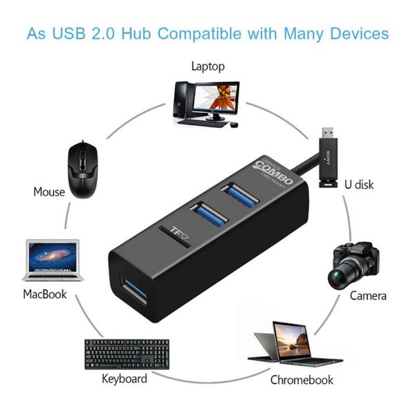 Hubs Mini Multifunction USB 2.0 One-T-Three Hub с TF Card Reader 3 Port ExtenderUSB