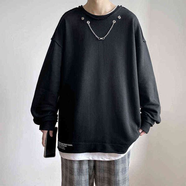 

men clothing 2022 loose fit sweatshirt men hip hop style o-neck crewneck sweatshirt no hood men oversized sweatshirt y220725, Black