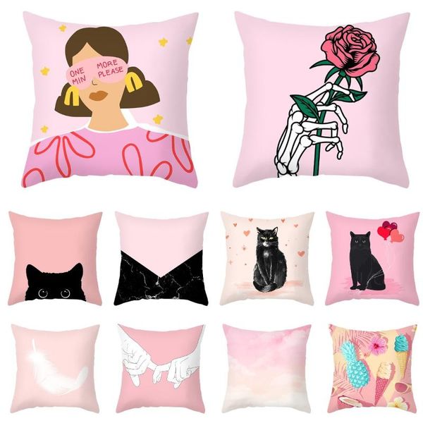 Almofada/travesseiro decorativo Dia dos namorados Passagem rosa Fronha de decoração de casa Caixa de almofada de almofada CASA DE SOFA