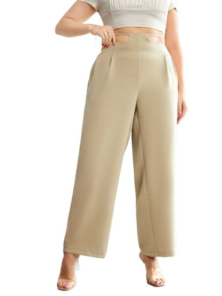 

plus tie back plicated detail wide leg pants w82e#, Black