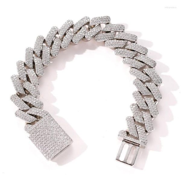 

link chain mathalla bling hiphop jewelry punk rap brass silver 20mm cubic zircon iced out miami cuban bracelet joyas homme inte22link, Black