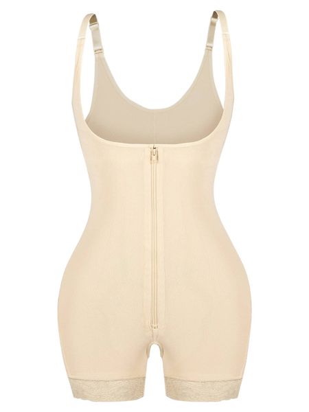 

contrast lace zip back shapewear bodysuit j4nt#, Black;red
