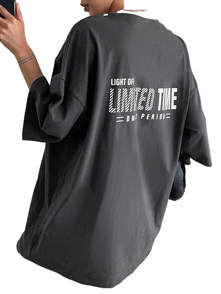 

dazy letter graphic drop shoulder tee b6ms#, White